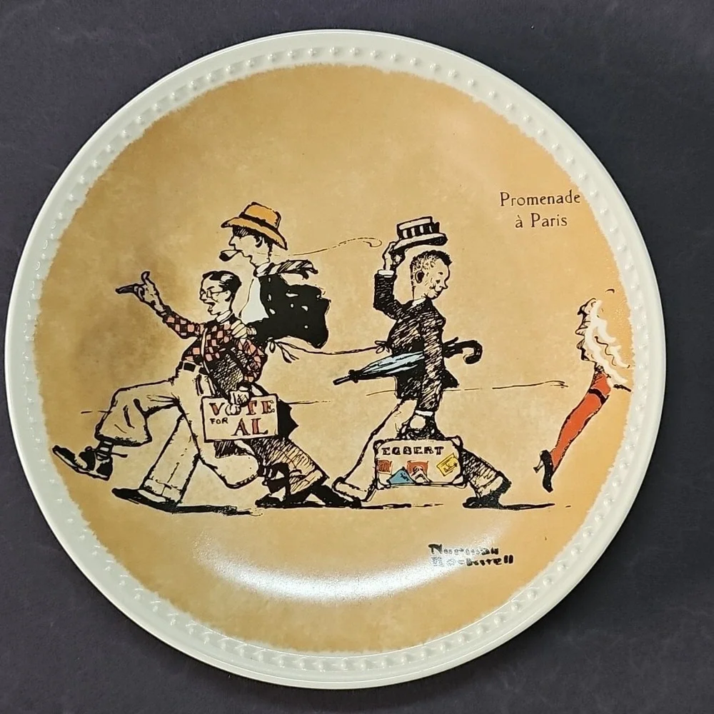 Norman Rockwell European Tour Newell Pottery Plate Set‎ 4pc Brand New